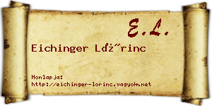Eichinger Lőrinc névjegykártya